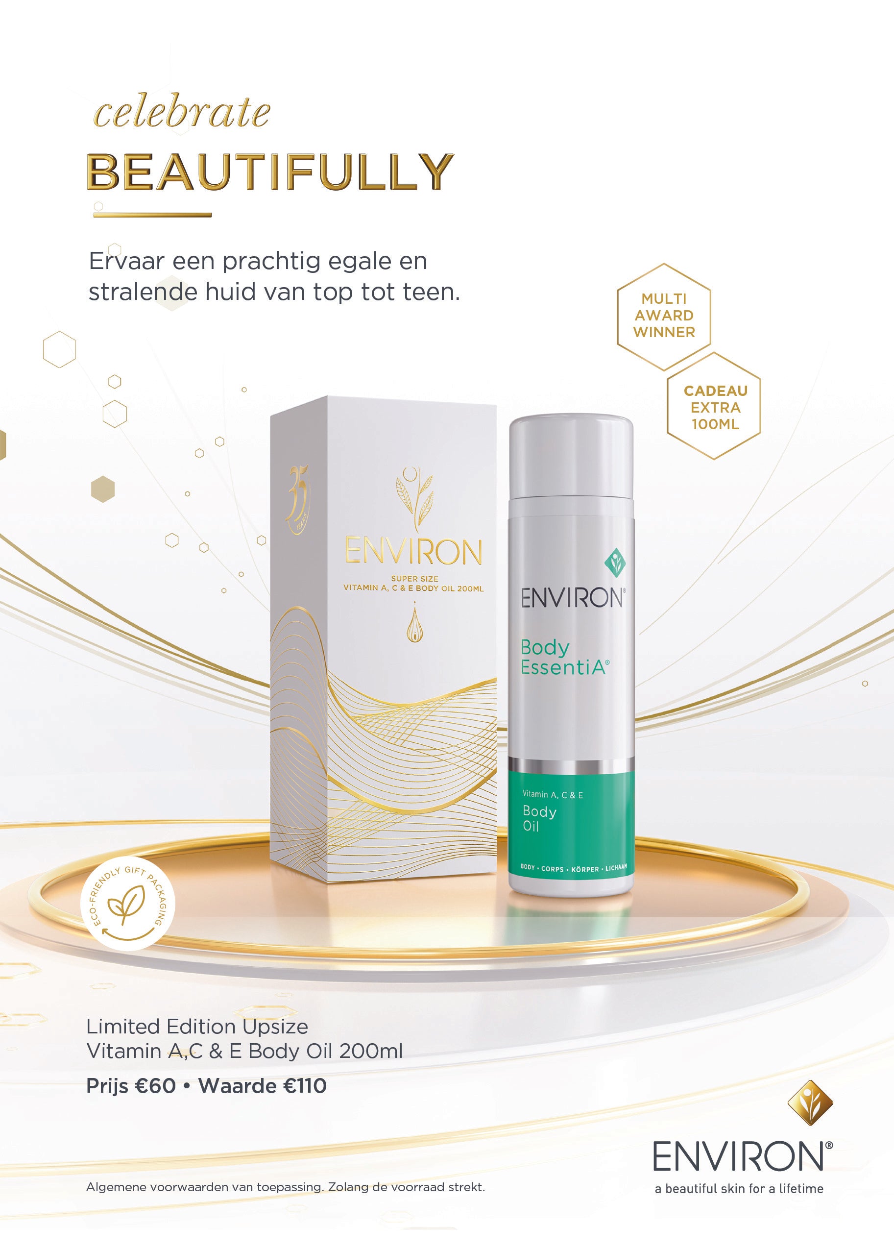 Body EssentiA Vitamin A, C & E Body Oil. Actie! 200 ml ipv 100 ml